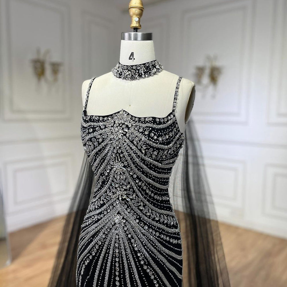 Luxury Navy Blue Mermaid Evening Dress with Chocker Cape LA72440