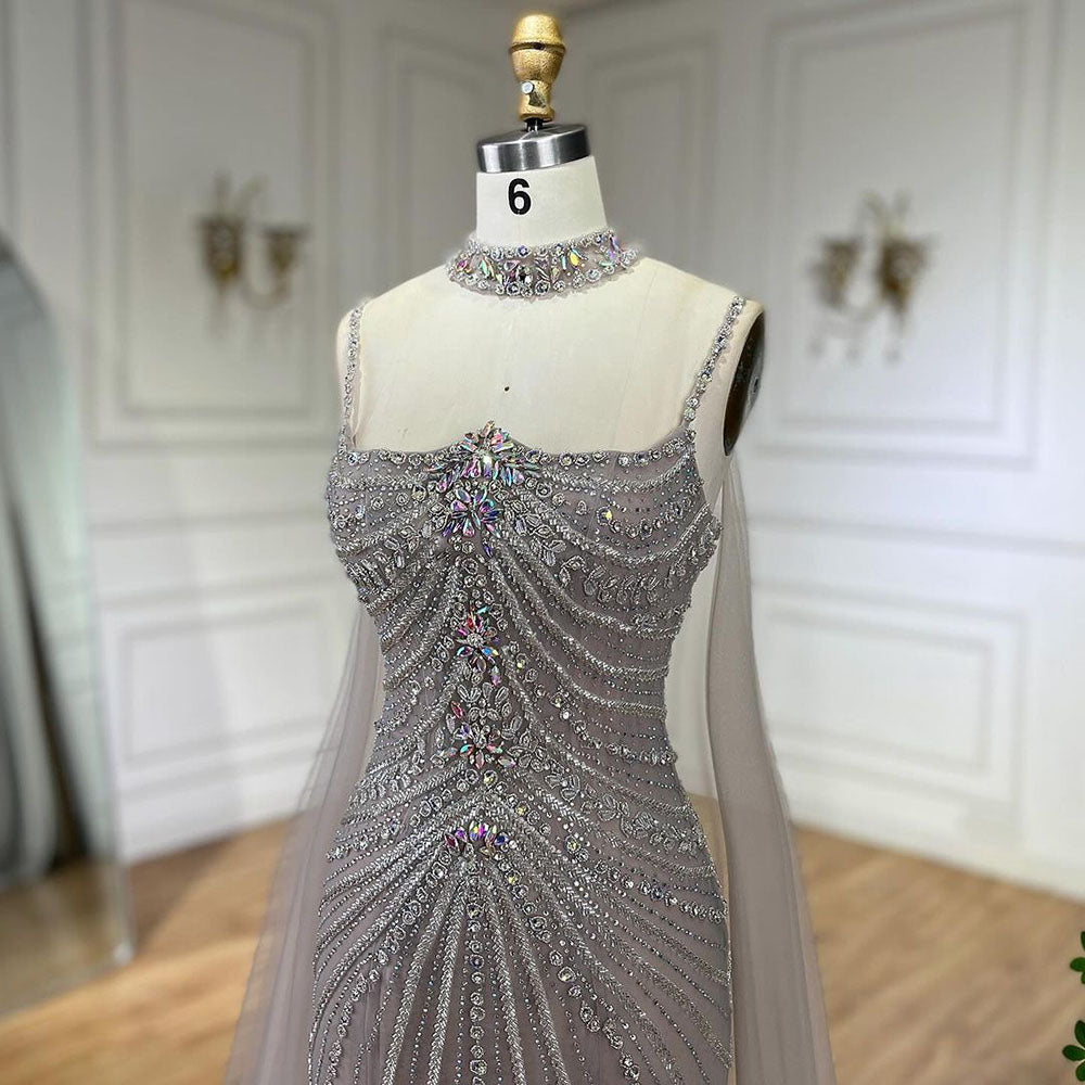 Luxury Navy Blue Mermaid Evening Dress with Chocker Cape LA72440