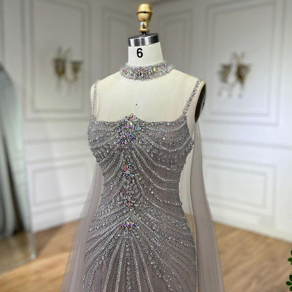 Luxury Navy Blue Mermaid Evening Dress with Chocker Cape LA72440