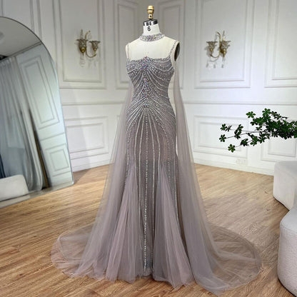 Luxury Navy Blue Mermaid Evening Dress with Chocker Cape LA72440