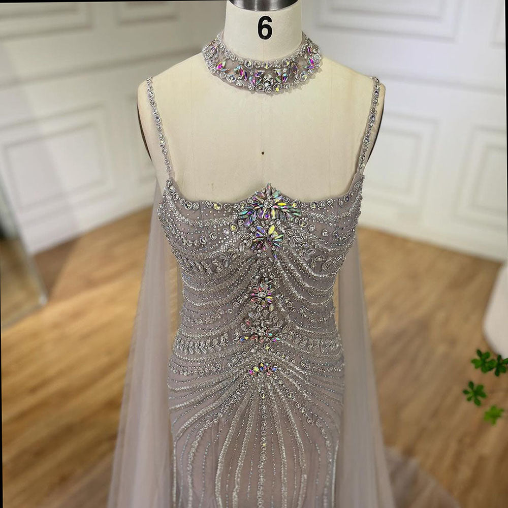 Luxury Navy Blue Mermaid Evening Dress with Chocker Cape LA72440