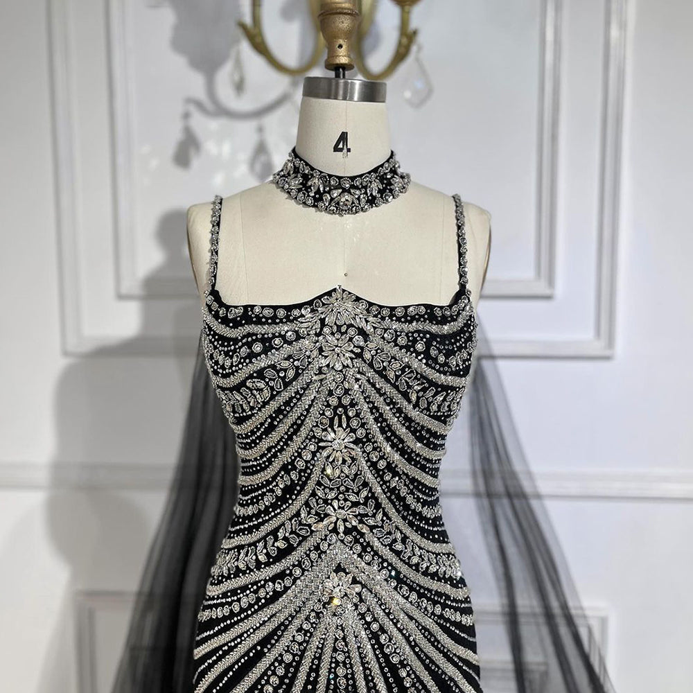 Luxury Navy Blue Mermaid Evening Dress with Chocker Cape LA72440