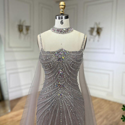 Luxury Navy Blue Mermaid Evening Dress with Chocker Cape LA72440