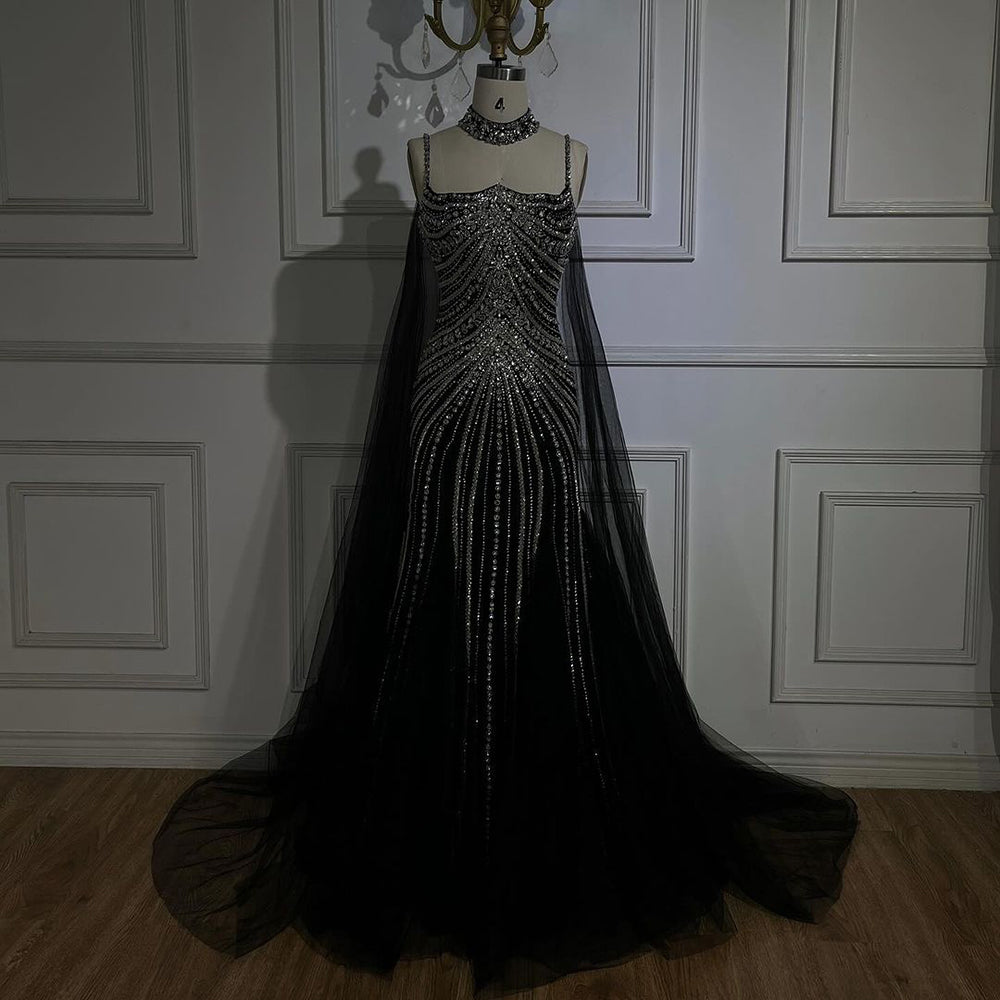 Luxury Navy Blue Mermaid Evening Dress with Chocker Cape LA72440