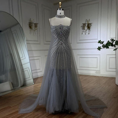 Luxury Navy Blue Mermaid Evening Dress with Chocker Cape LA72440