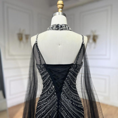 Luxury Navy Blue Mermaid Evening Dress with Chocker Cape LA72440