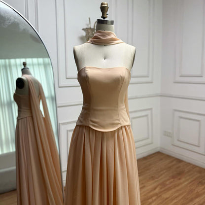 Luxury Turquoise A Line Strapless Evening Dress with Cape LA73012