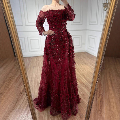 Pink Beaded Mermaid Evening Gown with Overskirt and Appliques LA72641