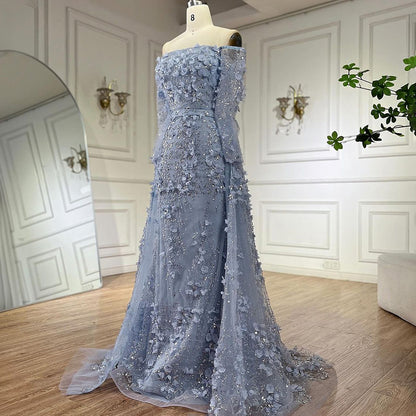 Pink Beaded Mermaid Evening Gown with Overskirt and Appliques LA72641