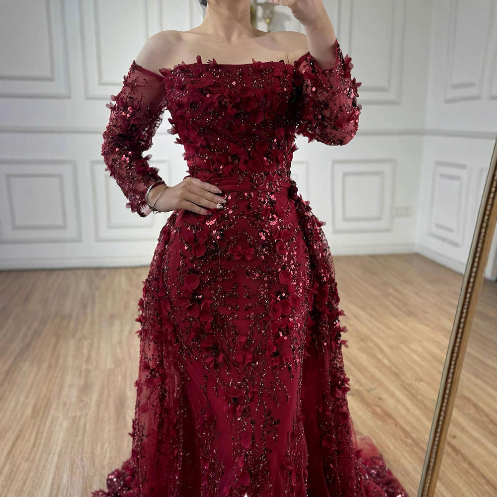 Pink Beaded Mermaid Evening Gown with Overskirt and Appliques LA72641