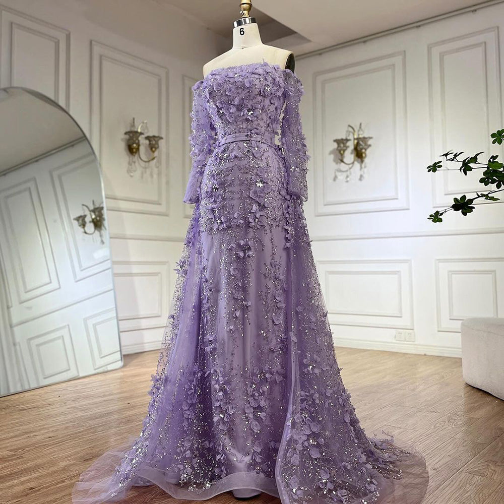 Pink Beaded Mermaid Evening Gown with Overskirt and Appliques LA72641