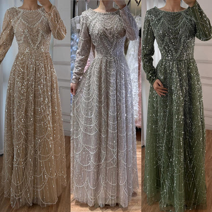 Luxuriöses, olivgrünes, perlenbesetztes A-Linien-Abendkleid in Übergröße LA72738B 