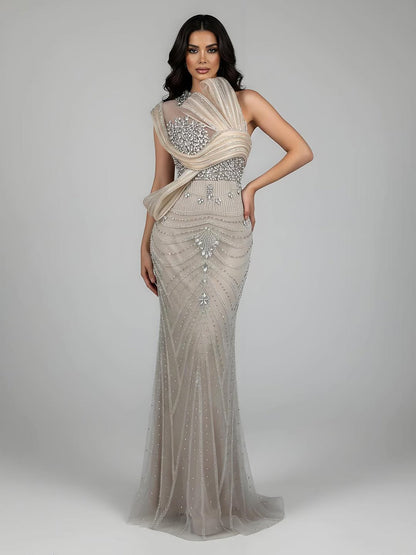 Luxury Nude Beaded Arabic Elegant Evening Dress Prom LA72769B
