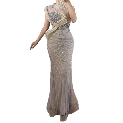 Luxury Nude Beaded Arabic Elegant Evening Dress Prom LA72769B