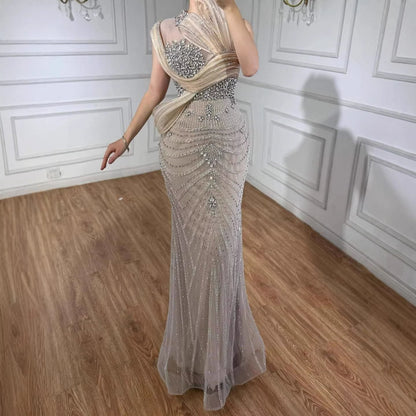 Luxury Nude Beaded Arabic Elegant Evening Dress Prom LA72769B