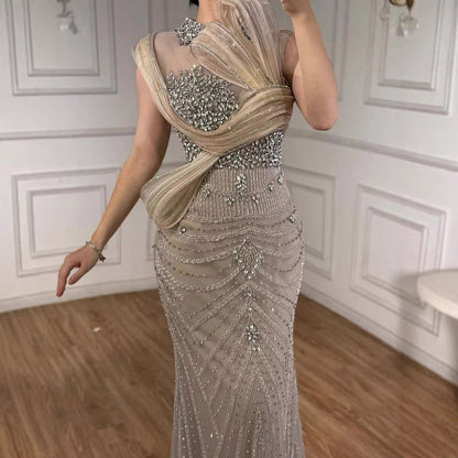 Luxury Nude Beaded Arabic Elegant Evening Dress Prom LA72769B