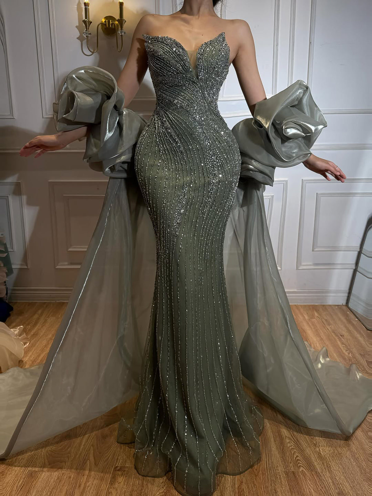 Luxury Red   Mermaid Evening Dress with Cape LA72896