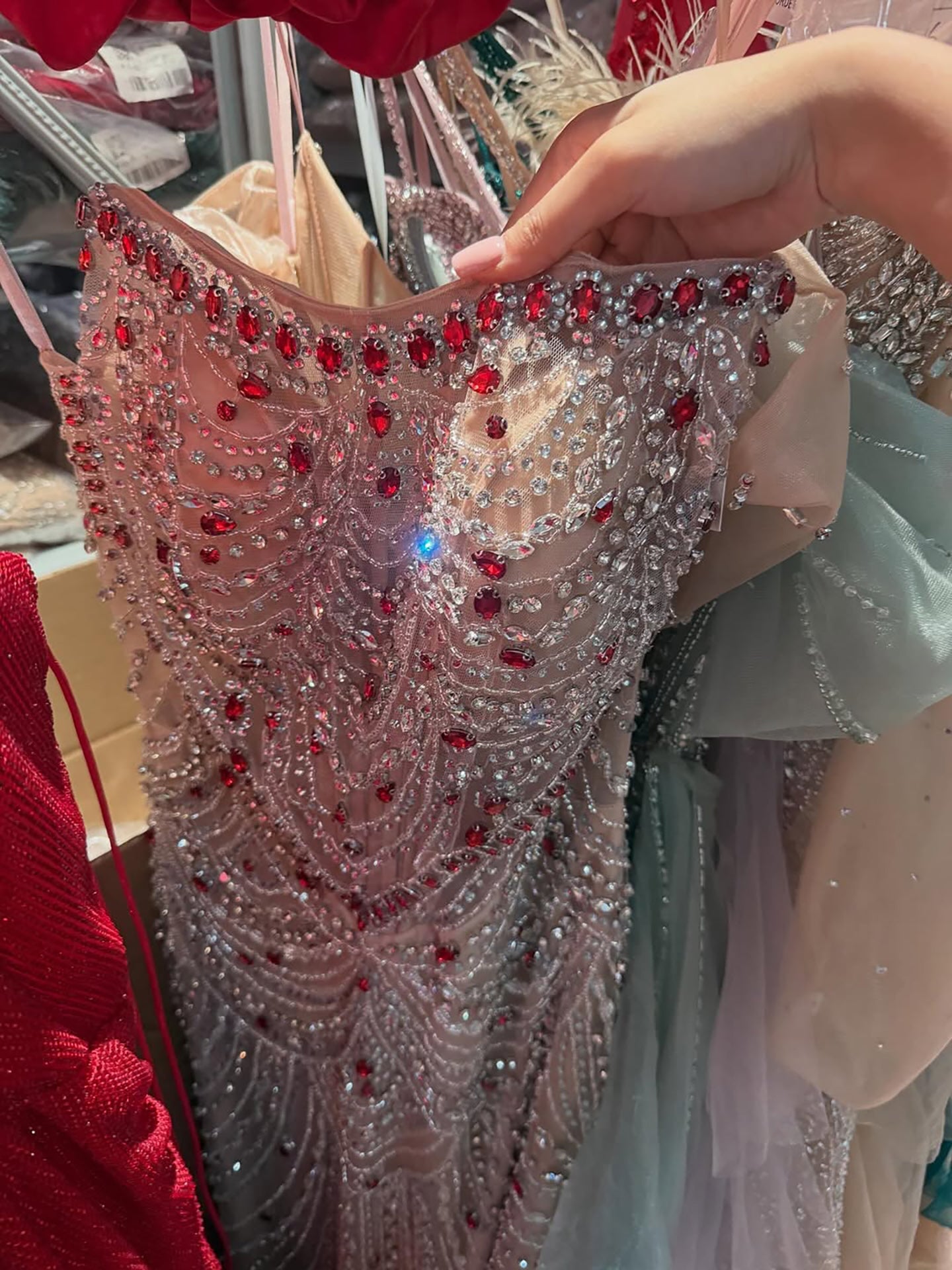 Luxury Red Crystal Beaded Mermaid Dress with Detachable Cape LA72903A