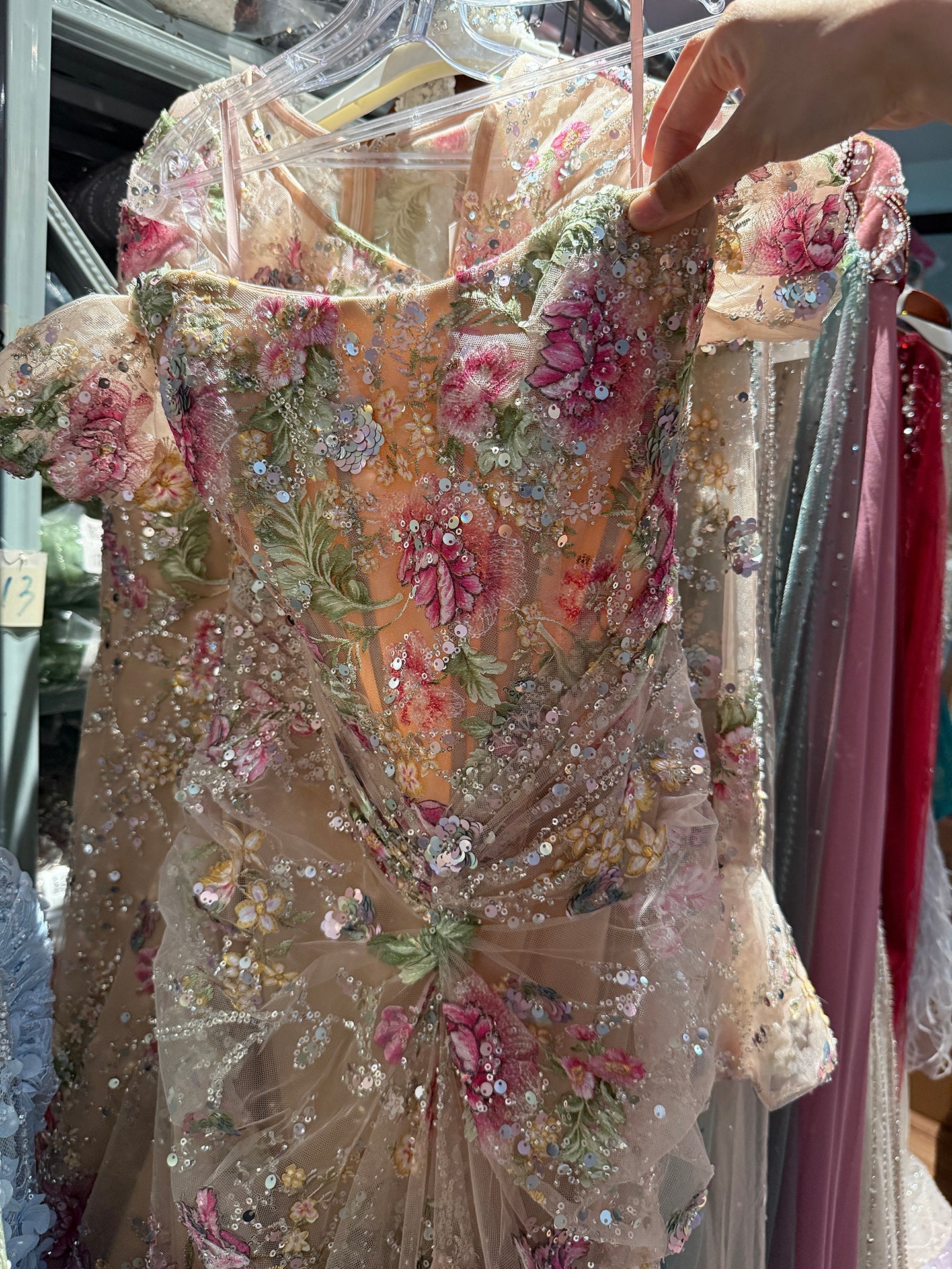 Luxury Nude Pink Floral Beaded Mermaid Dress LA72905C