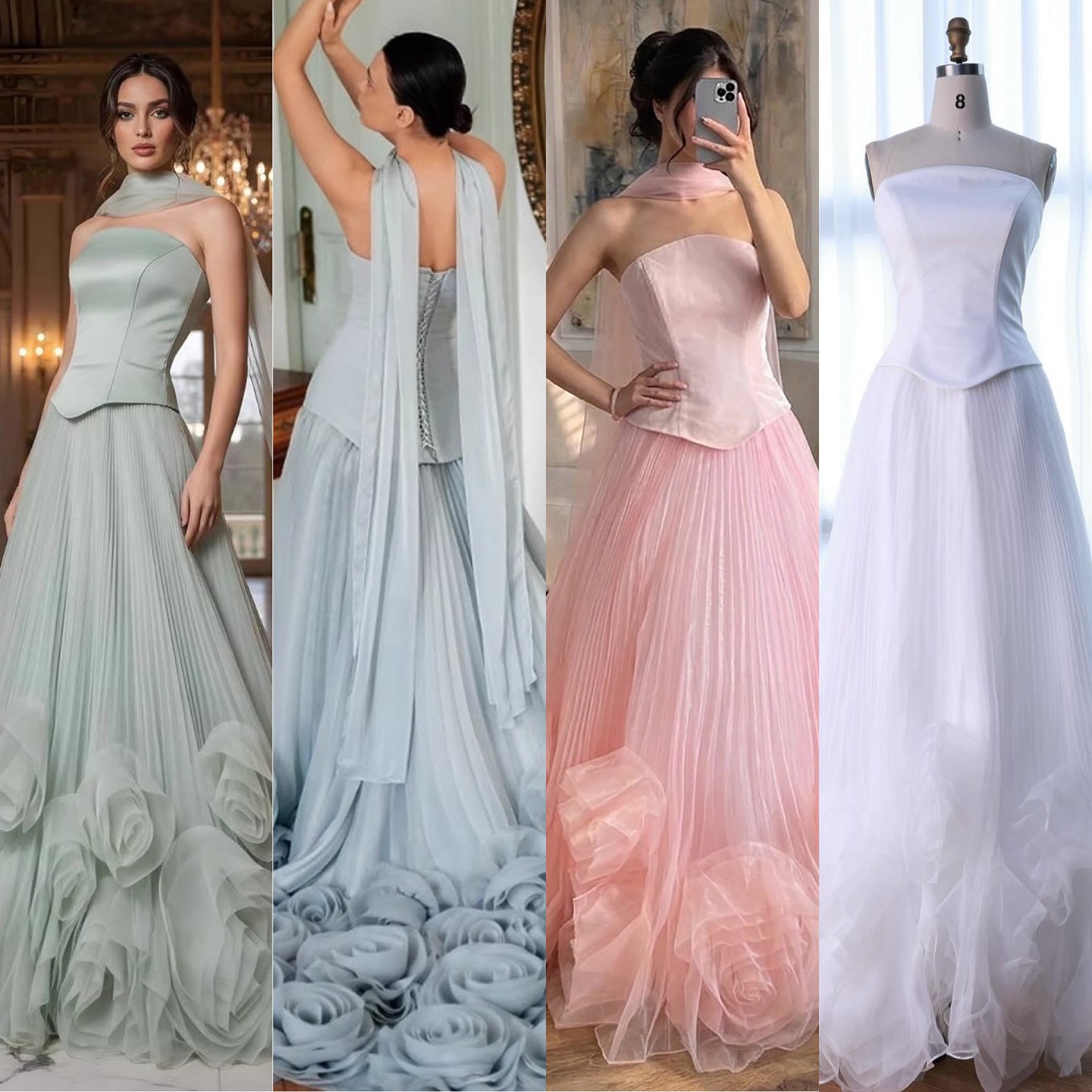Elegant Sage Green 3D Flowers A Line Evening Dresses Gowns LA72913