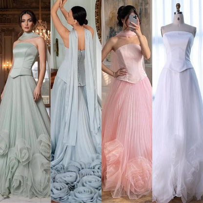 Elegant Sage Green 3D Flowers A Line Evening Dresses Gowns LA72913