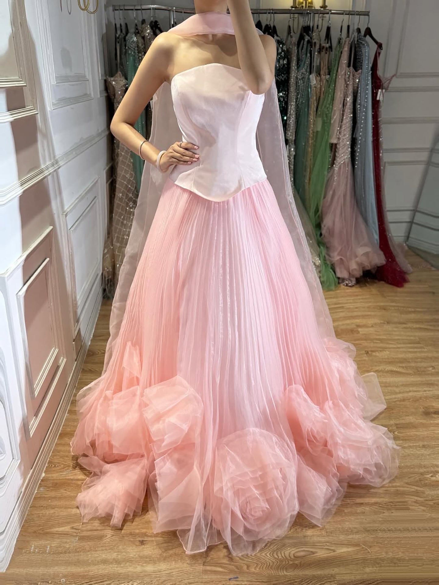 Elegant Sage Green 3D Flowers A Line Evening Dresses Gowns LA72913