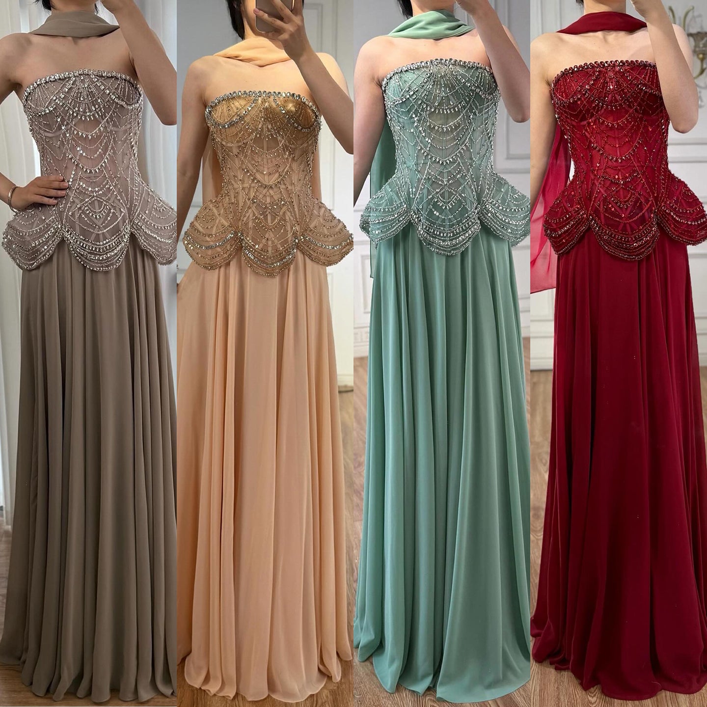 Luxury Designer Nude Beaded Chiffon Evening Dress LA72915