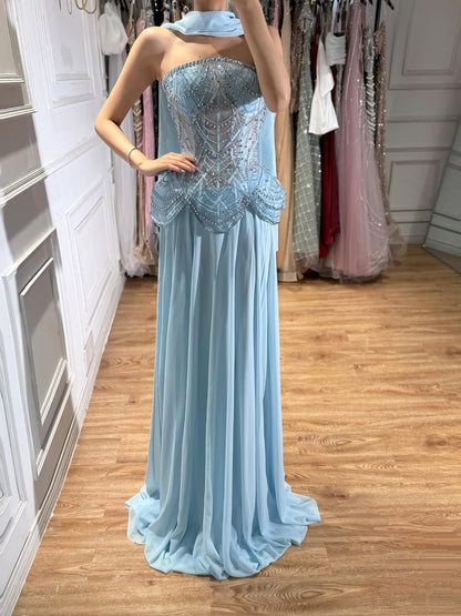 Luxury Designer Nude Beaded Chiffon Evening Dress LA72915