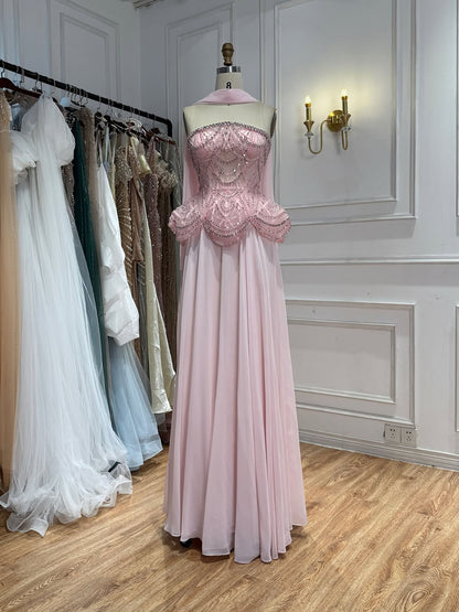 Luxus-Designer-Abendkleid aus Chiffon mit Perlen in Nude LA72915