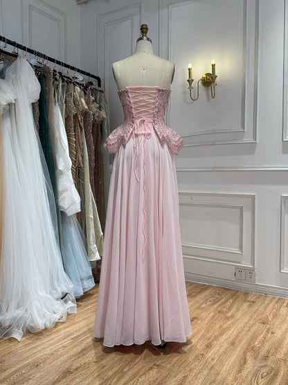 Luxus-Designer-Abendkleid aus Chiffon mit Perlen in Nude LA72915