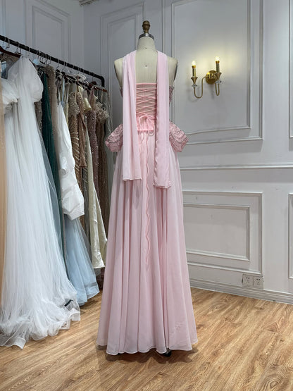 Luxus-Designer-Abendkleid aus Chiffon mit Perlen in Nude LA72915