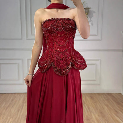 Luxury Designer Nude Beaded Chiffon Evening Dress LA72915