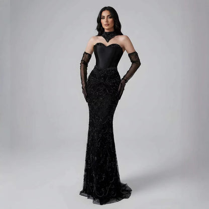 Luxury Beaded   Evening Dress Sheer Long Gloves LA72929