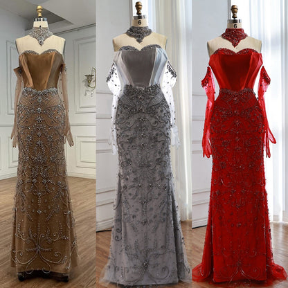 Luxury Beaded   Evening Dress Sheer Long Gloves LA72929