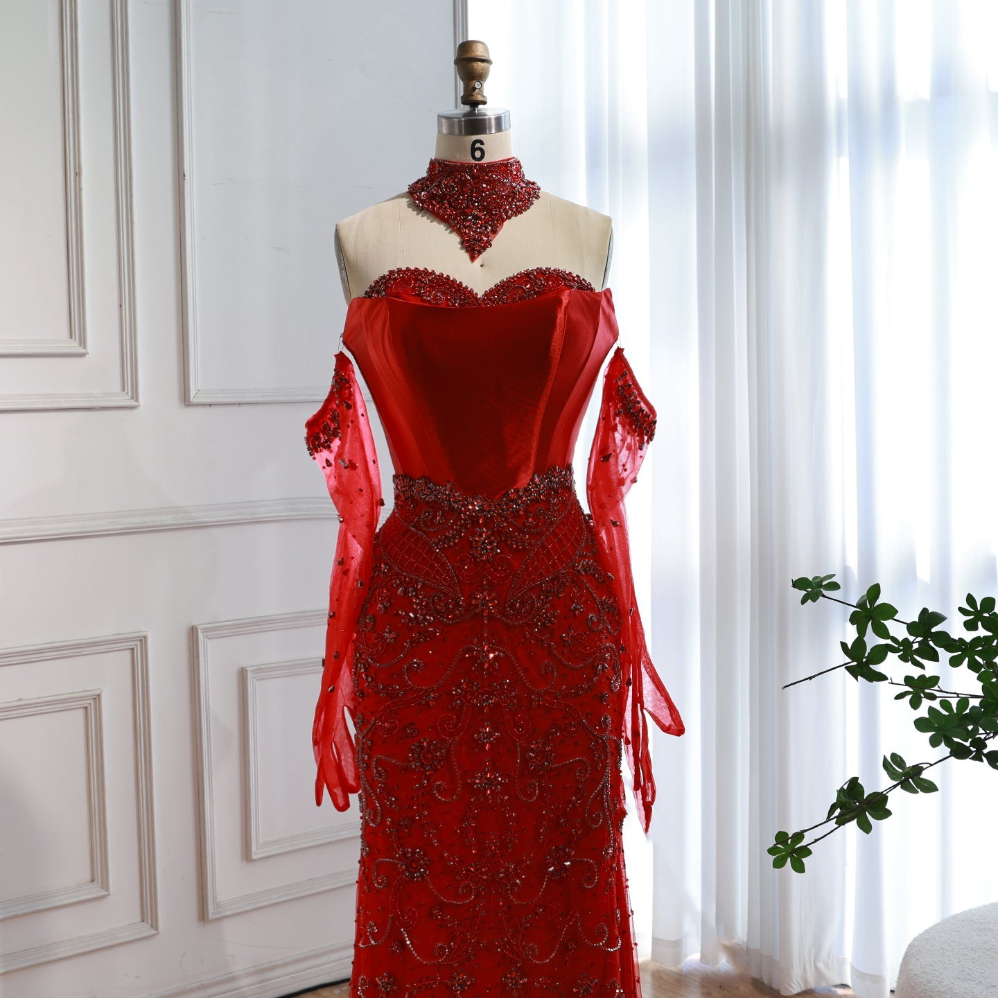 Luxury Beaded   Evening Dress Sheer Long Gloves LA72929