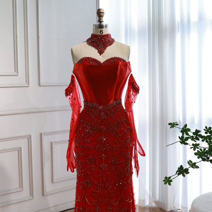 Luxury Beaded   Evening Dress Sheer Long Gloves LA72929