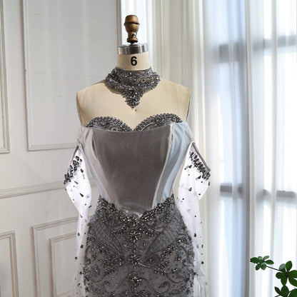 Luxury Beaded   Evening Dress Sheer Long Gloves LA72929