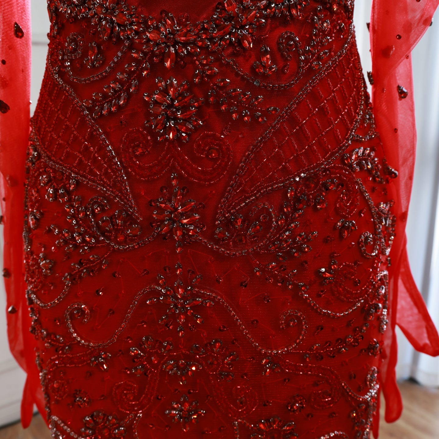 Luxury Beaded   Evening Dress Sheer Long Gloves LA72929