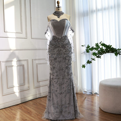 Luxury Beaded   Evening Dress Sheer Long Gloves LA72929