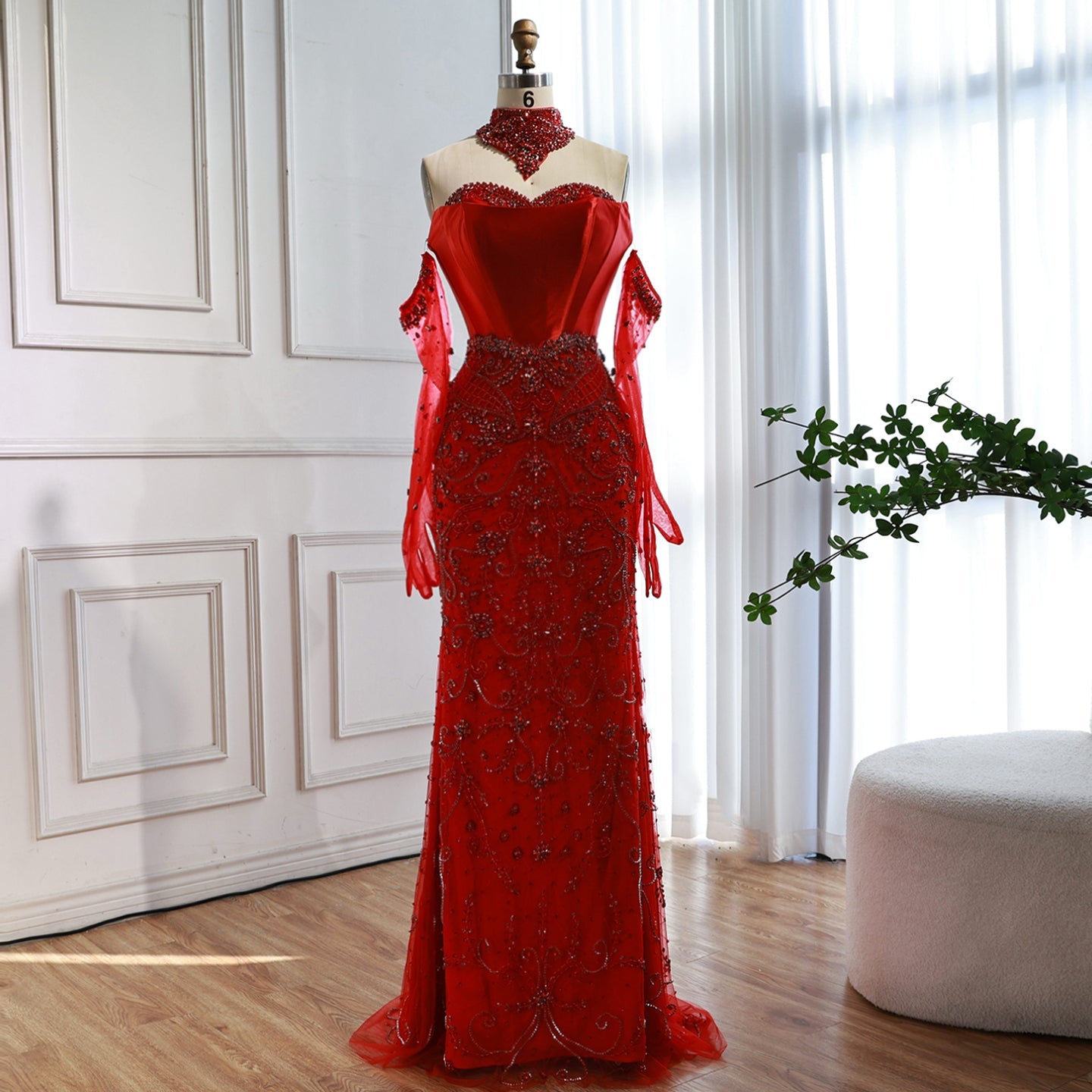 Luxury Beaded   Evening Dress Sheer Long Gloves LA72929