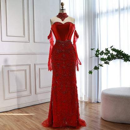 Luxury Beaded   Evening Dress Sheer Long Gloves LA72929