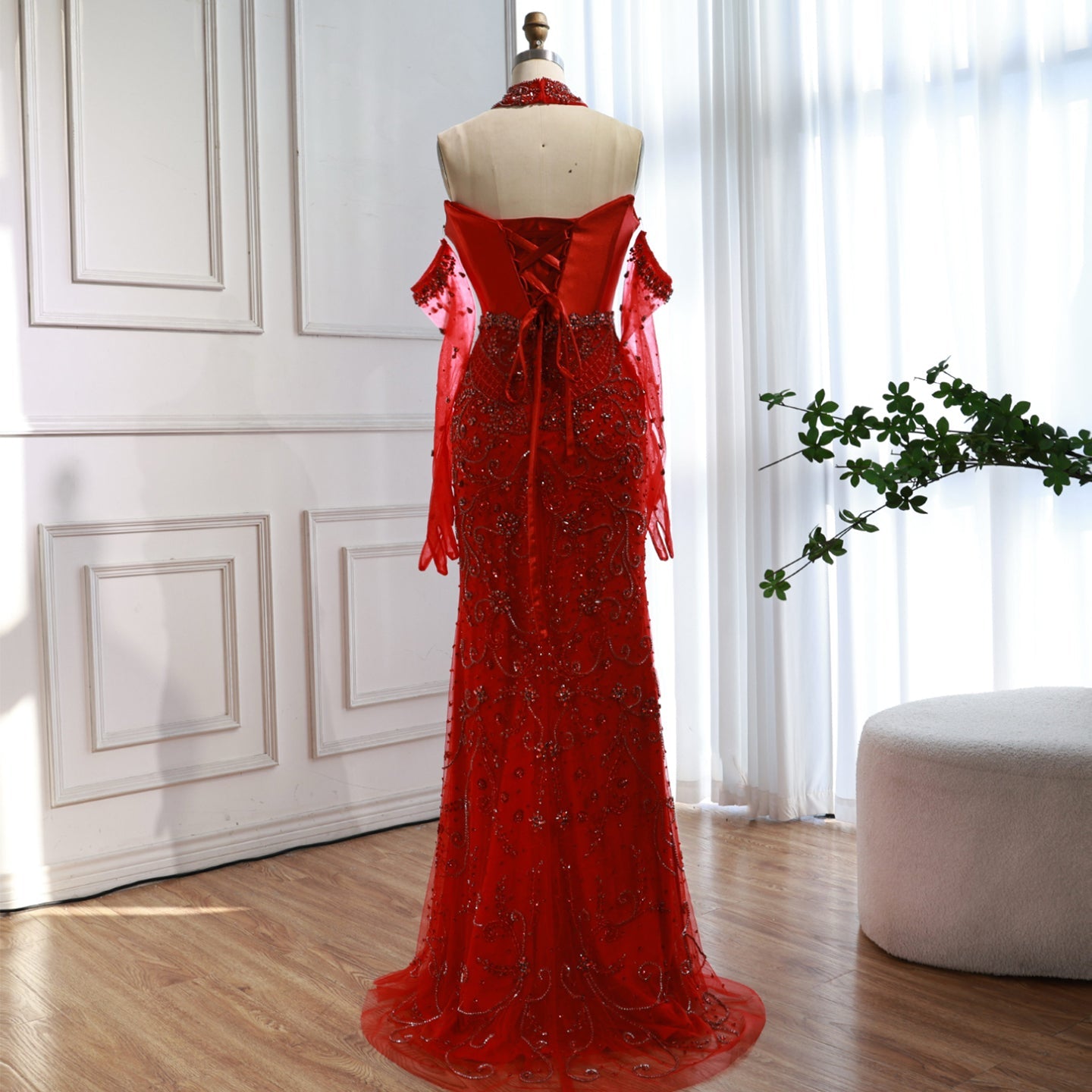 Luxury Beaded   Evening Dress Sheer Long Gloves LA72929