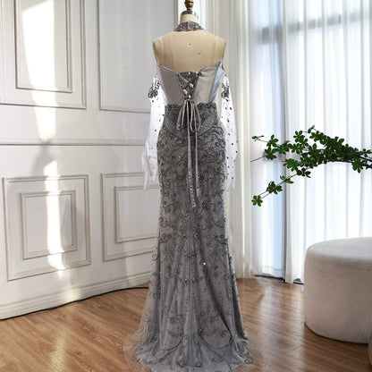 Luxury Beaded   Evening Dress Sheer Long Gloves LA72929