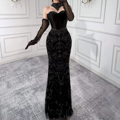 Luxury Beaded   Evening Dress Sheer Long Gloves LA72929