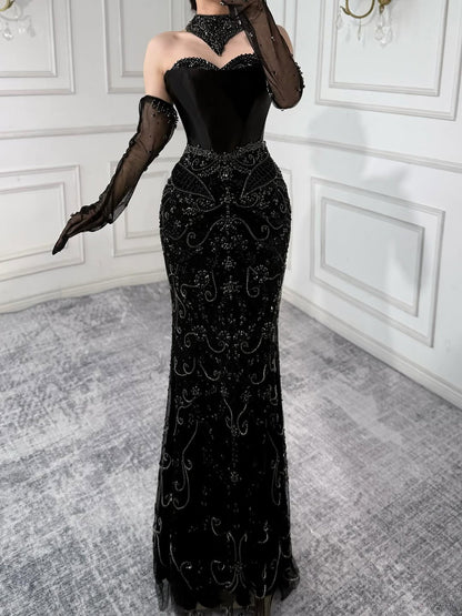 Luxury Beaded   Evening Dress Sheer Long Gloves LA72929