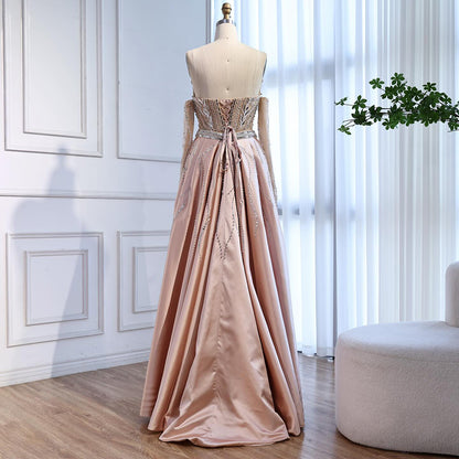 Luxury Wine Red Beaded Evening Dress Gown with Gloves and Overskirt LA72935