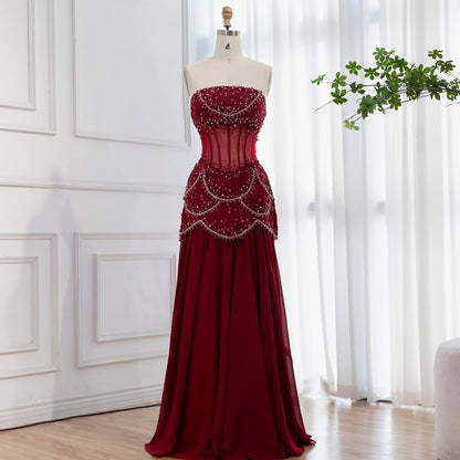 Luxury Blue Evening Dress with Pearls Tassels and Flowing Coat LA72978A