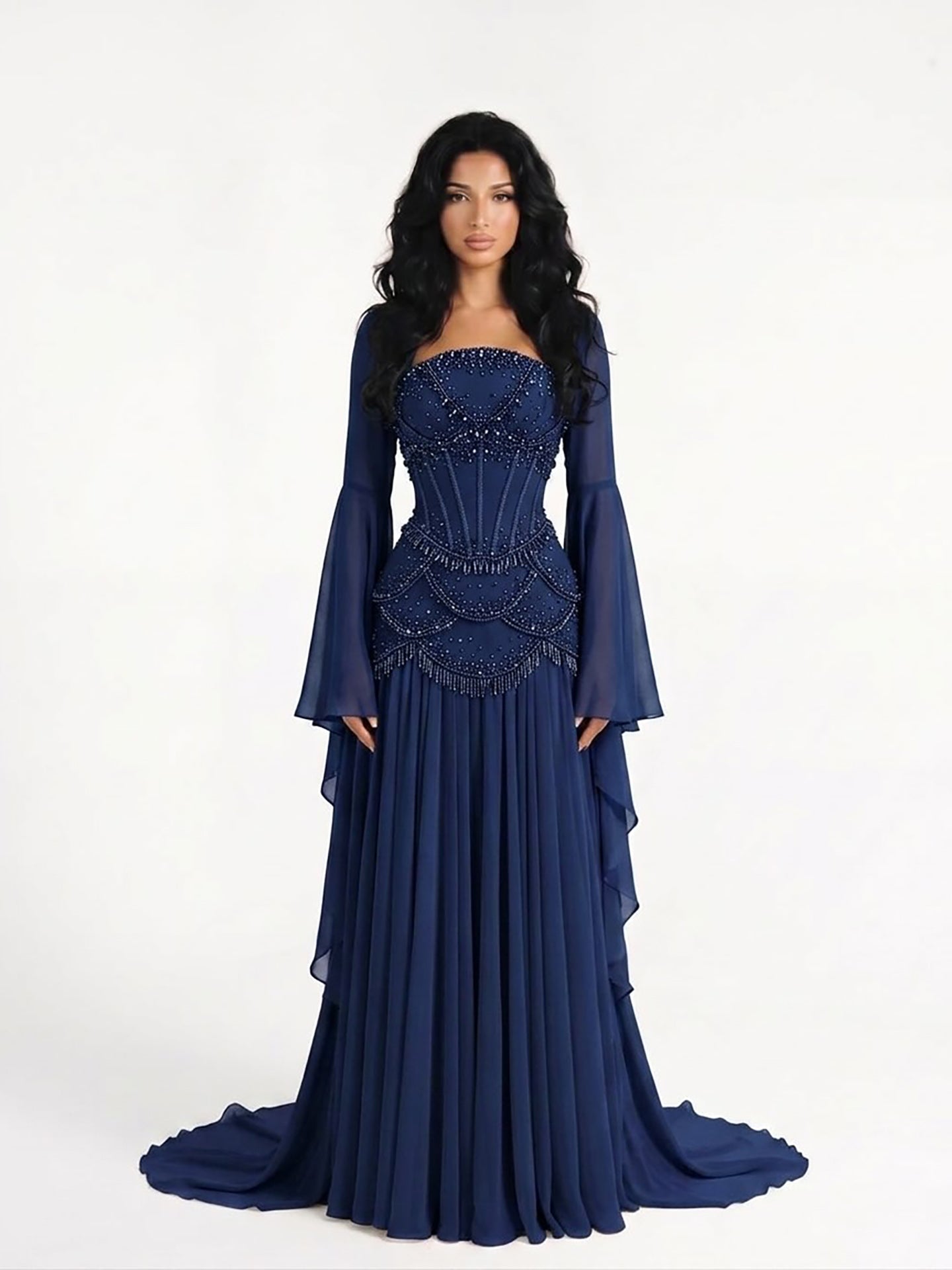 Luxury Pink Beaded A Line Dress with Chiffon Cape Sleeves LA72978B