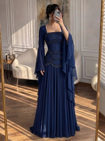 Luxury Pink Beaded A Line Dress with Chiffon Cape Sleeves LA72978B