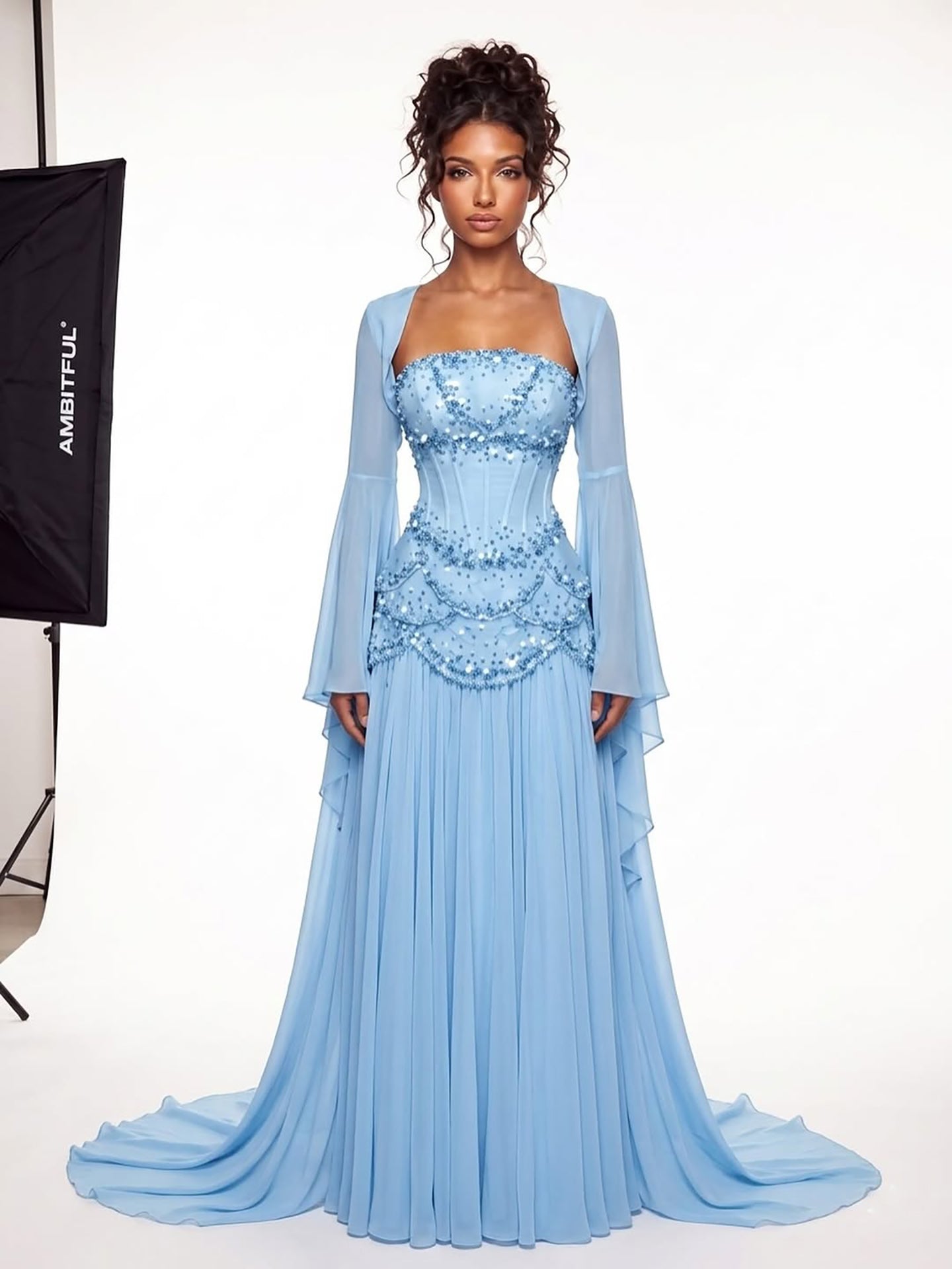 Luxury Pink Beaded A Line Dress with Chiffon Cape Sleeves LA72978B